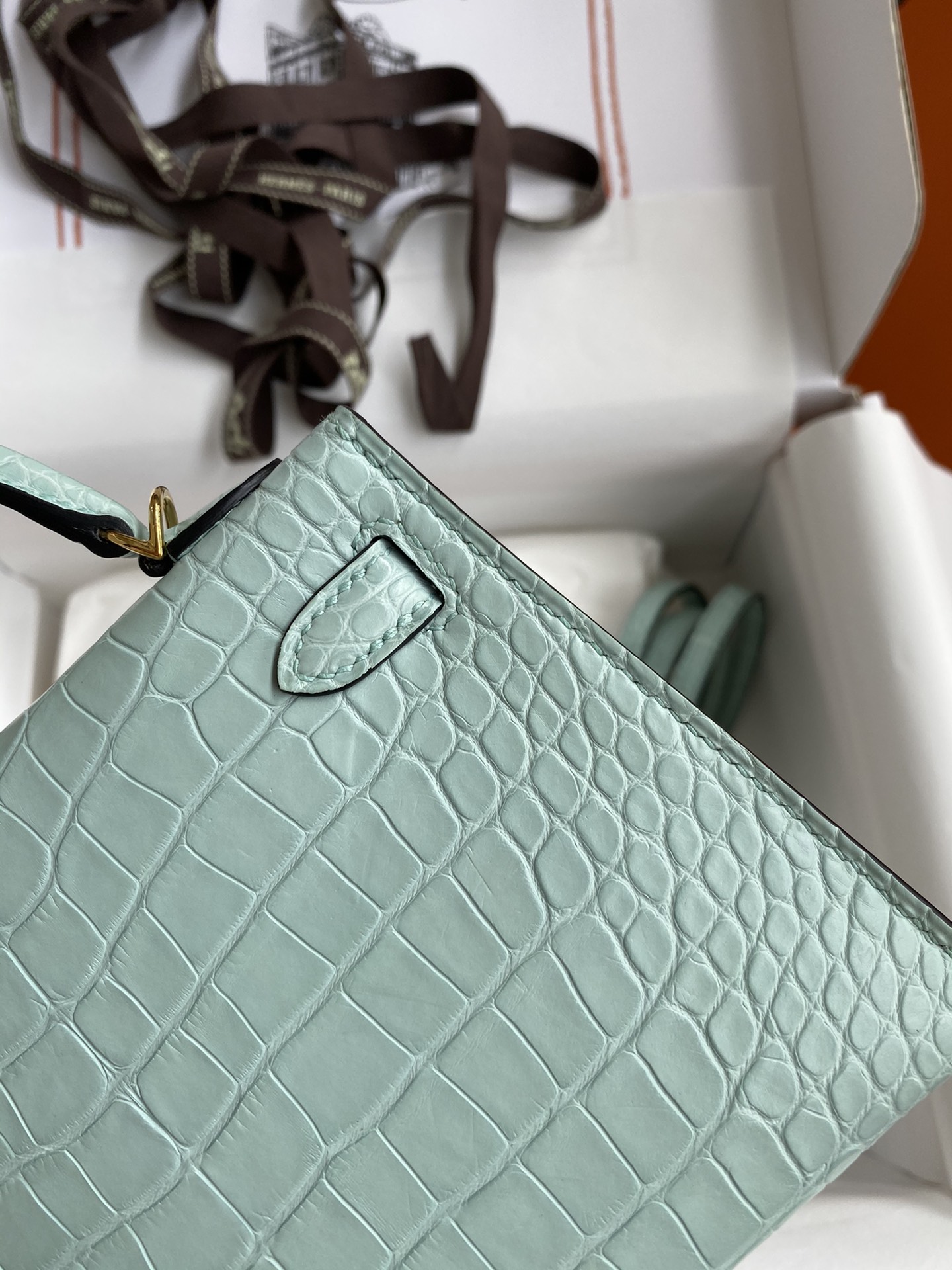 Hermes Kelly Mini II Bag 19CM In Vert D'eau Matte Alligator Leather